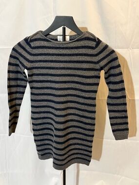 LOFT Gray and Navy Striped Long Sleeve Tee